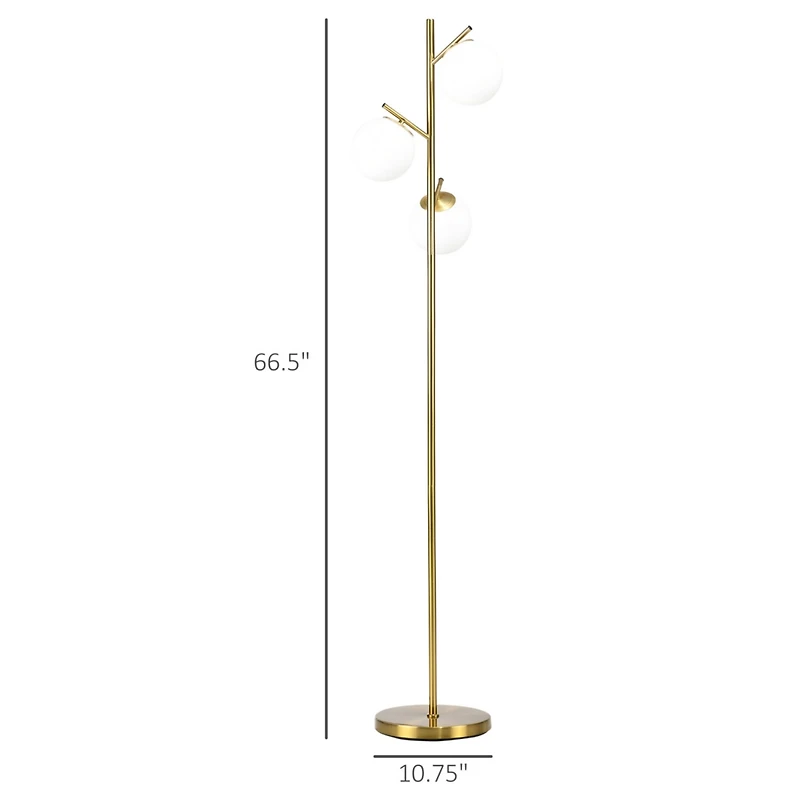 3-Light Gold Floor Lamp with Globe Shade