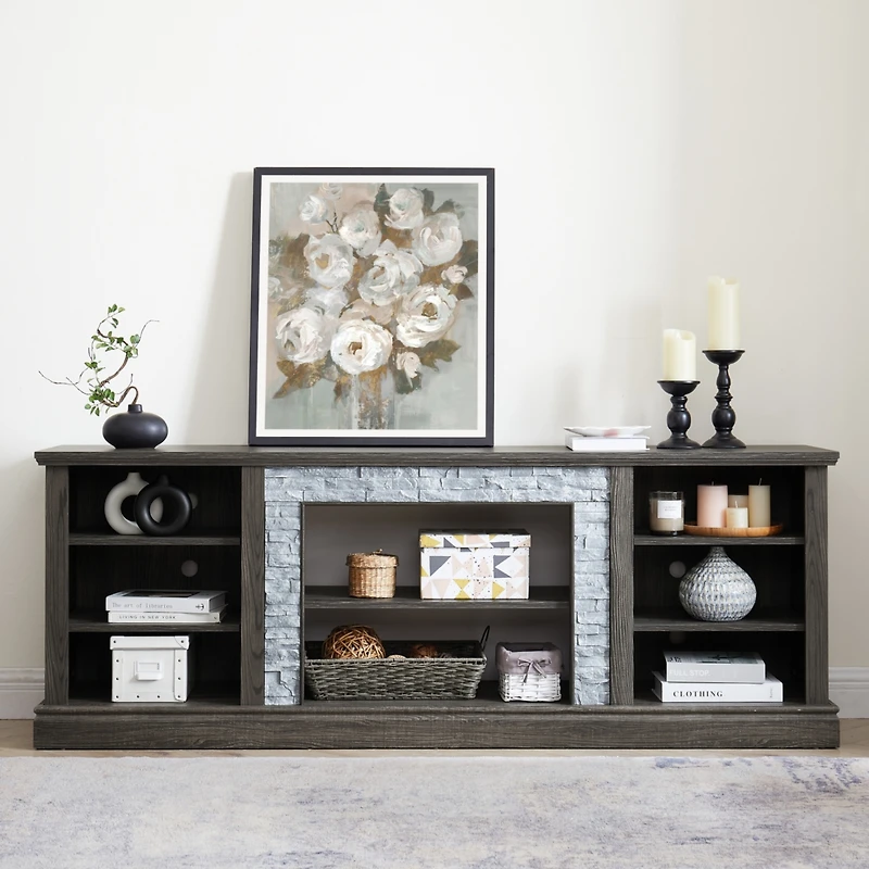 Streamdale Furniture Modern Tv Stand with Faux Stone Surround & Large Storage Cabinet