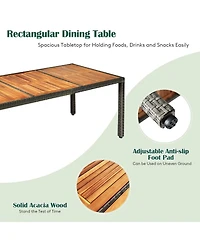 Sugift 9 Pieces Rattan Patio Dining Set with Acacia Wood Table and Cushioned Chair