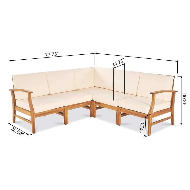 Streamdale Perla 6-Pc Acacia Wood Outdoor Sofa Set, Cream