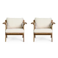Teak Finish Acacia Club Chairs with Cushions (Set of 2)