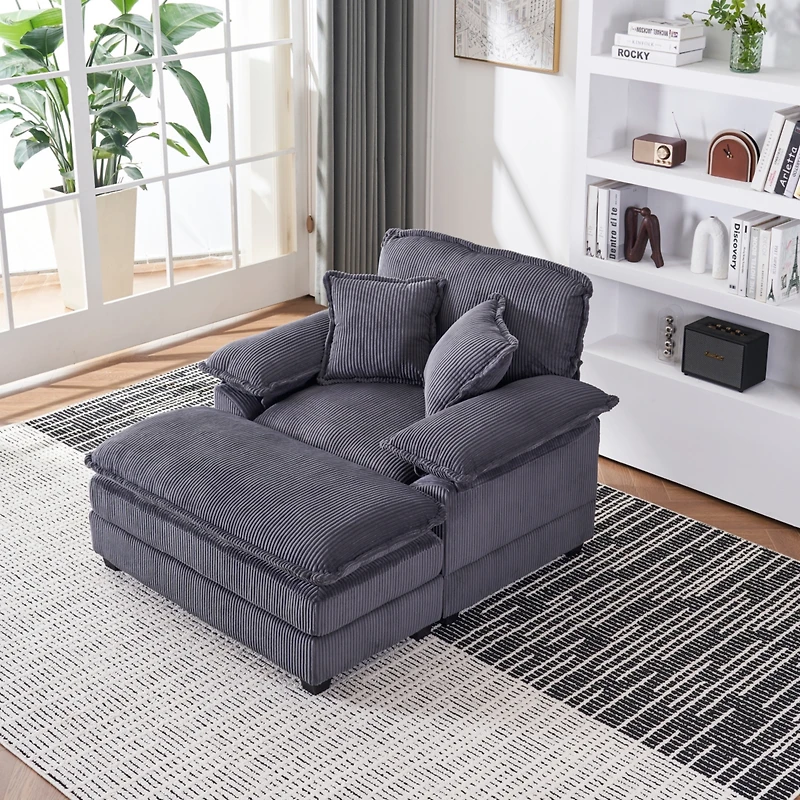 Streamdale Furniture 56.3" Corduroy Sofa with Toss Pillows and Ottoman