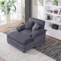 Streamdale Furniture 56.3" Corduroy Sofa with Toss Pillows and Ottoman