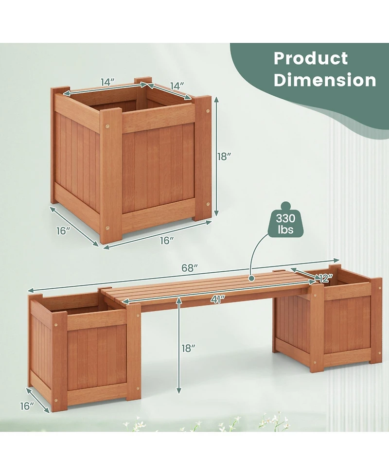 Wood Planter Box with Bench for Garden Yard Balcony