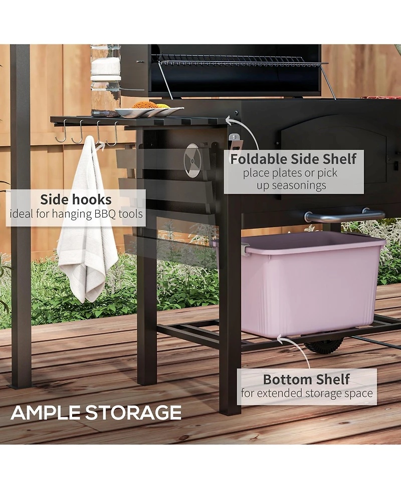 Portable Charcoal Grill with Thermometer and Wheels