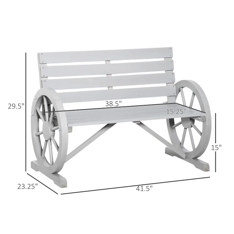 41" Outdoor Slatted Bench with Backrest, Light Gray