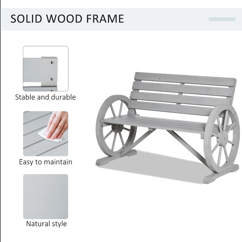 41" Outdoor Slatted Bench with Backrest, Light Gray