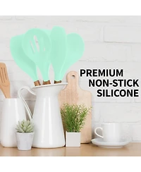 5 Piece Silicone Utensils Set with Authentic Acacia Wood Handles