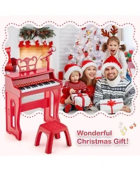 Vebreda 37 Keys Music Piano with Microphone Kids Piano Keyboard with Detachable Music Stand-Red