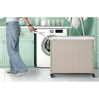 Powder-Coated Rattan Laundry Hamper with Removable Bags and Wheels