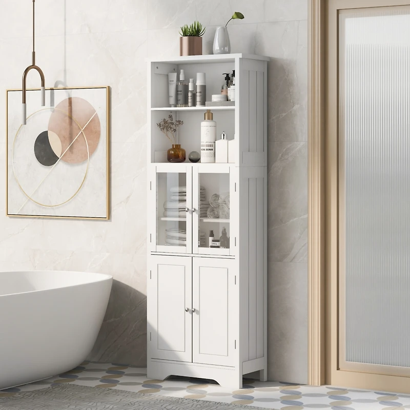 Tall White Storage Cabinet for Various Rooms