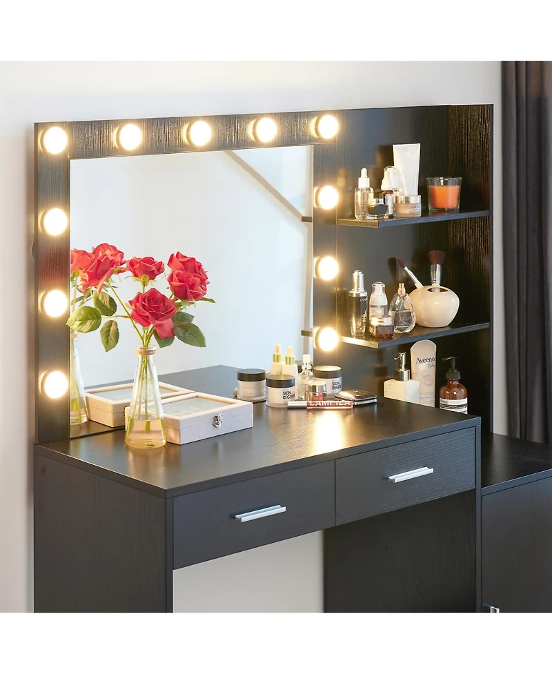 Streamdale Furniture Vanity Desk with Mirror, Lights, and Storage
