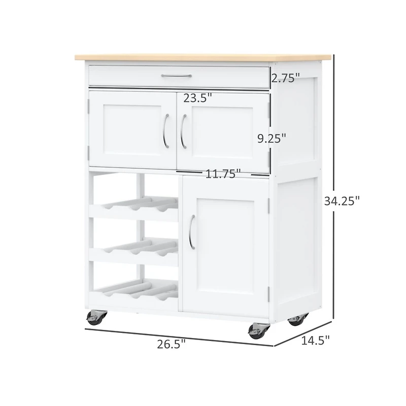 Bar Cart Rolling Kitchen Island on Wheels with Wine Rack