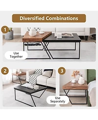Sugift Coffee Table Set of 2 with Powder Coated Metal Legs-Black