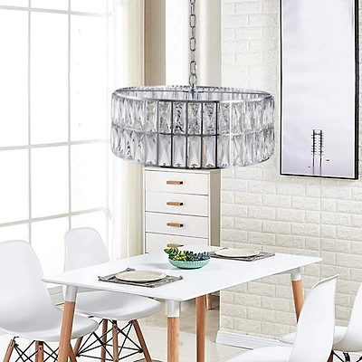 Streamdale Crystal Drum Chandelier with Silver Frame