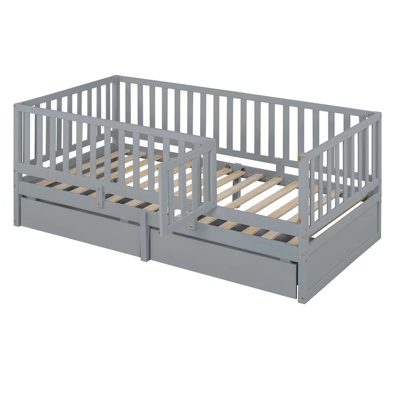 Twin Wood Daybed with Guardrails and Drawers