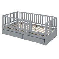 Twin Wood Daybed with Guardrails and Drawers