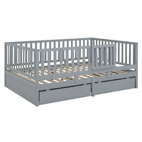 Streamdale Convertible Daybed with Guardrails, Drawers, Gray