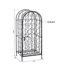 Streamdale Furniture 35 Bottle Wrought Iron Wine Rack Cabinet with Lock - Black