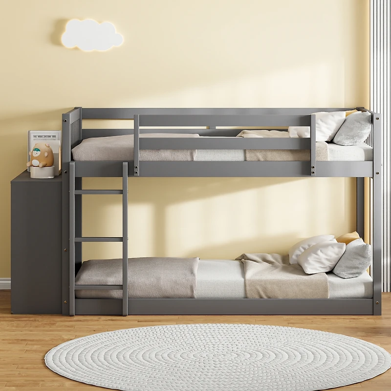 Streamdale Twin over Bunk Bed with 4 Drawers and 3 Shelves-Gray