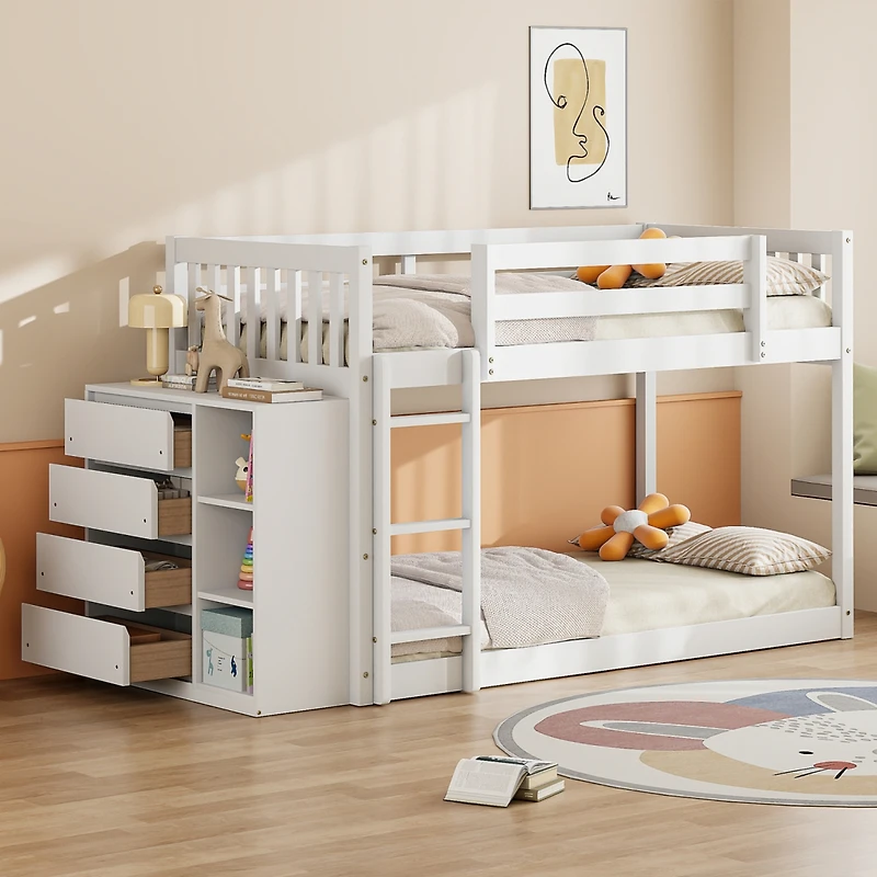 Streamdale Twin over Bunk Bed with 4 Drawers and 3 Shelves-Gray