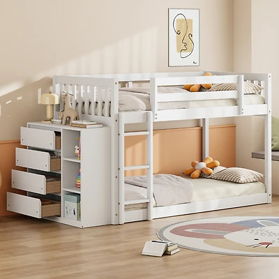 Streamdale Twin over Bunk Bed with 4 Drawers and 3 Shelves-Gray