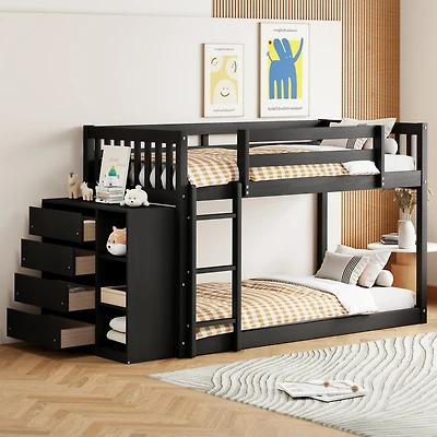 Streamdale Twin over Bunk Bed with 4 Drawers and 3 Shelves-Gray