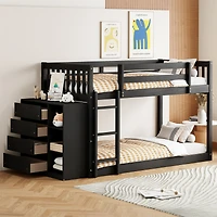 Streamdale Twin over Bunk Bed with 4 Drawers and 3 Shelves-Gray
