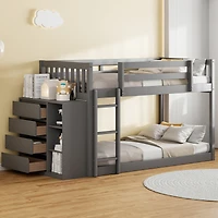 Streamdale Twin over Bunk Bed with 4 Drawers and 3 Shelves-Gray