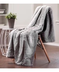 Chanasya Premium Faux Fur Ombre Throw Blanket - Super Soft, Lightweight Minky with Fuzzy Sherpa Side 50" x 65” Gray