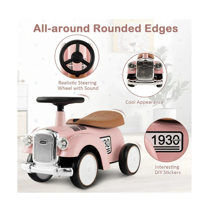 Kids Sit to Stand Vehicle with Working Steering Wheel and Under Seat Storage-White