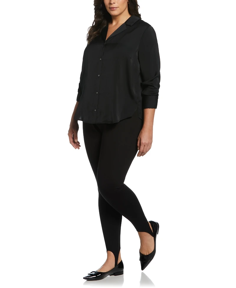 Rafaella Plus Size Notch Collar Silk Long Sleeve Button-Down Blouse