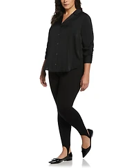 Rafaella Plus Size Notch Collar Silk Long Sleeve Button-Down Blouse