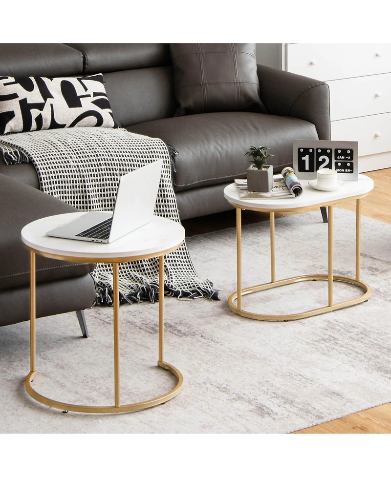 Sugift Modern Nesting Coffee Table Set of 2-White
