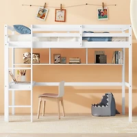 Streamdale Furniture Twin Loft Bed with Desk, Bookcase, and Guardrails in White