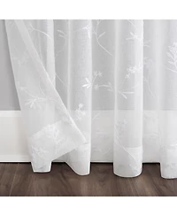 Delia Embroidered Floral Sheer Rod Pocket Curtain Panel