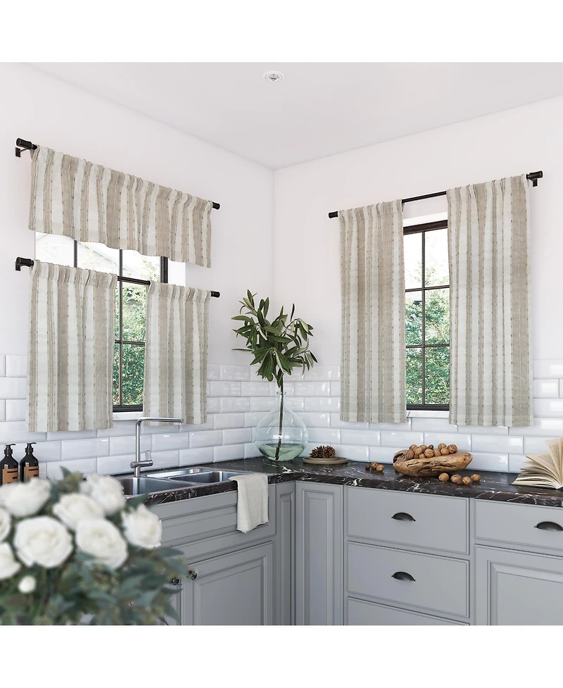 Slub Texture Stripe Cotton Cafe Curtain Valance