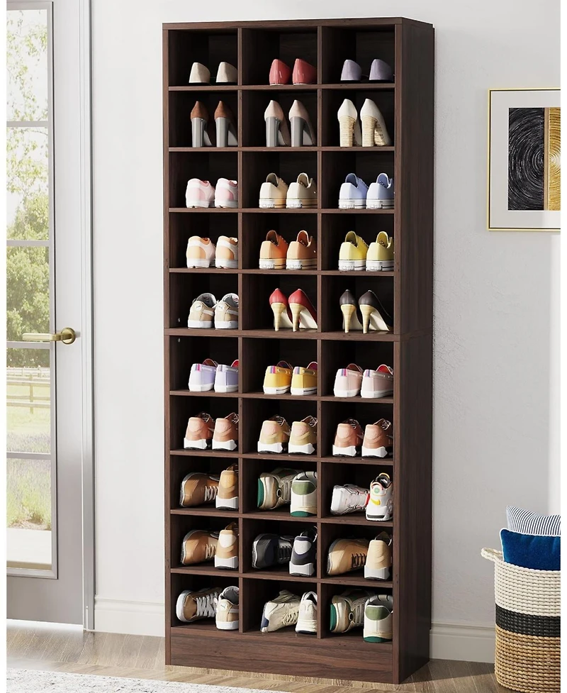 Tribesigns 10-Tier Shoe Storage Cabinet, Gray Wooden Shoe Rack with 30 Cubbies