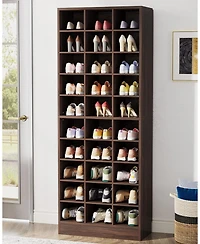 Tribesigns 10-Tier Shoe Storage Cabinet, Gray Wooden Shoe Rack with 30 Cubbies