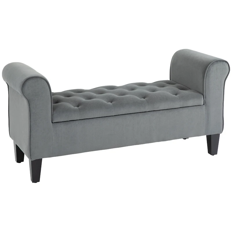 Tufted Storage Bench with Rolled Arms