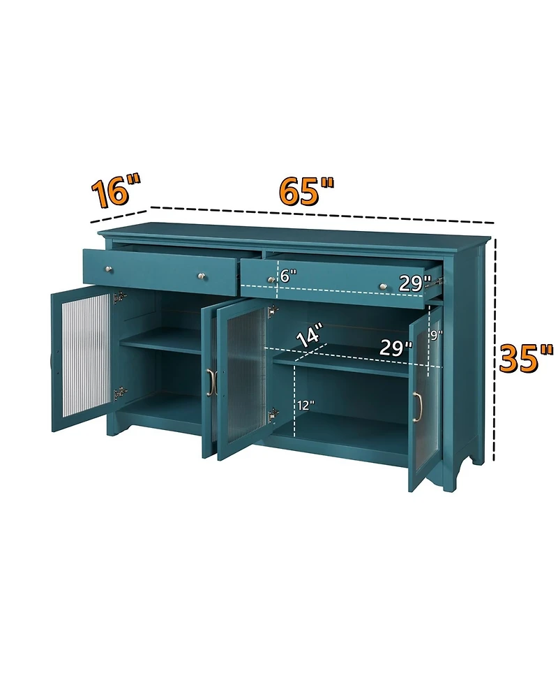 Simplie Fun Teal Blue Tv Console with Adjustable Shelves
