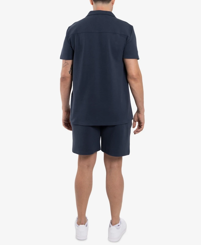 Spring + Mercer Men's Camp Collar Short Sleeve Textured Button-Up Shirt