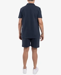 Spring + Mercer Men's Camp Collar Short Sleeve Textured Button-Up Shirt