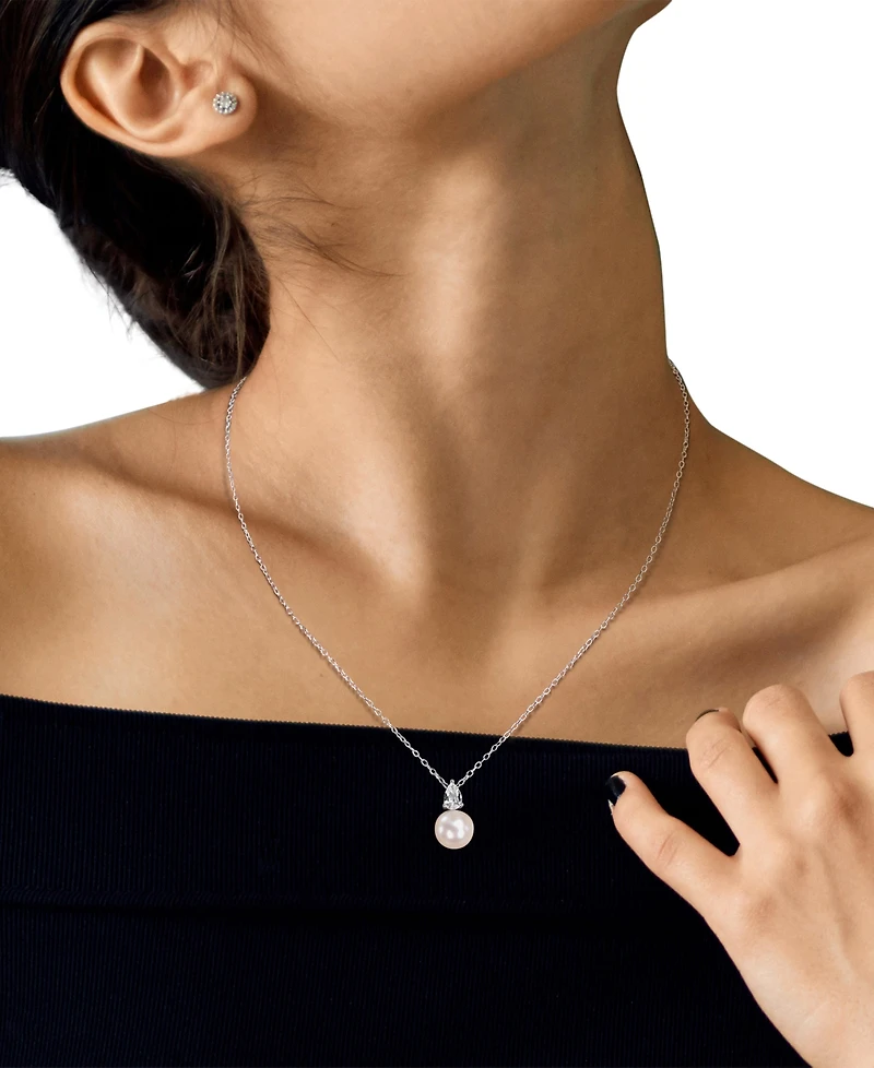 Cultured Freshwater Pearl (8-1/2mm) Birthstone 18" Pendant Necklace 18k Gold-plated Sterling Silver,18k Rose Silver or Sterlin