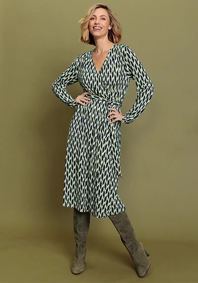 Olsen Women's Faux Wrap A-Line Retro Print Dress