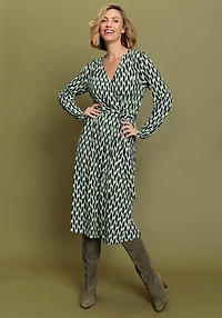 Olsen Women's Faux Wrap A-Line Retro Print Dress