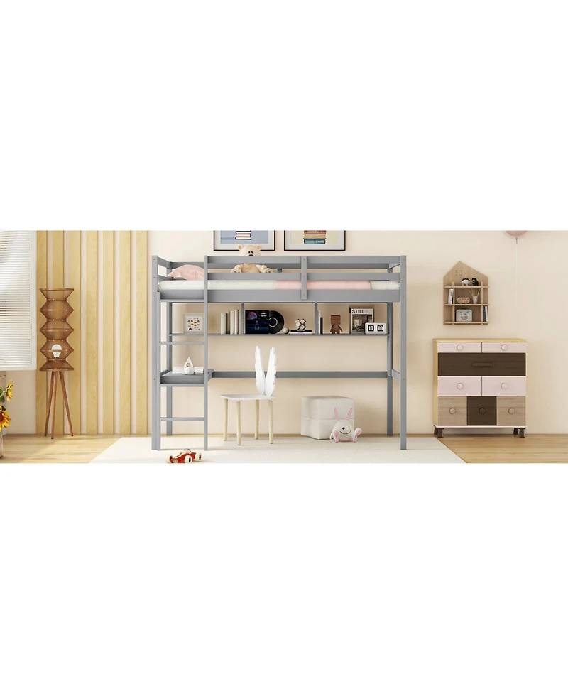 Streamdale Furniture Twin Loft Bed with Desk, Bookcase, Guardrails