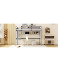 Streamdale Furniture Twin Loft Bed with Desk, Bookcase, Guardrails