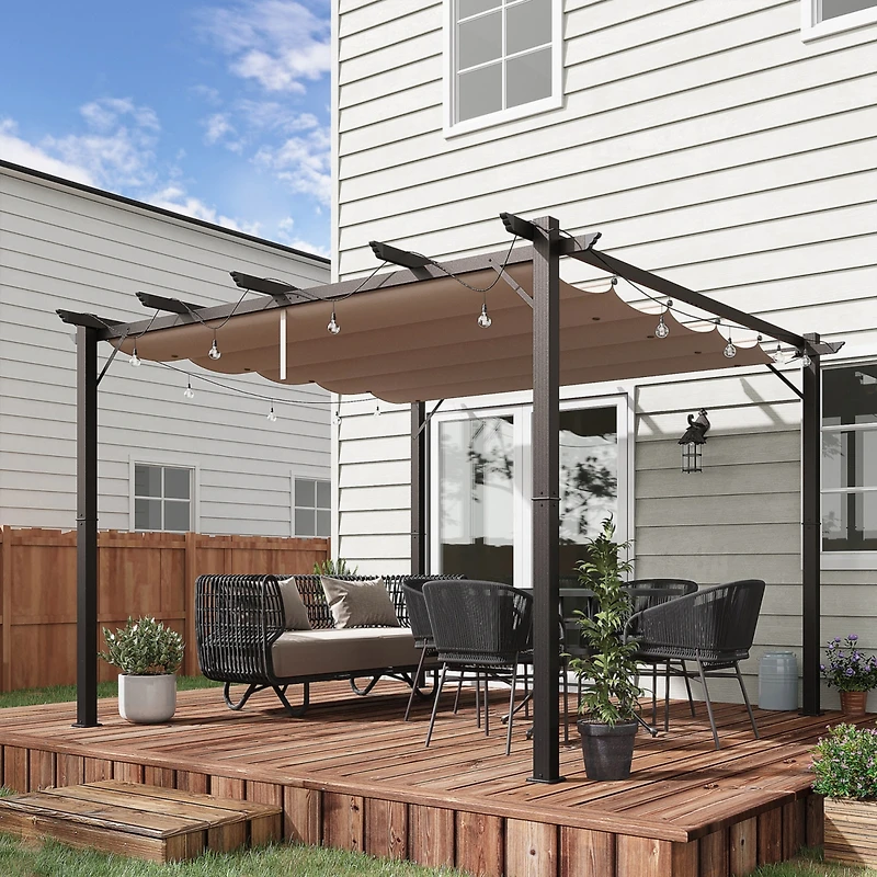 10' Retractable Pergola Canopy with Aluminum Frame