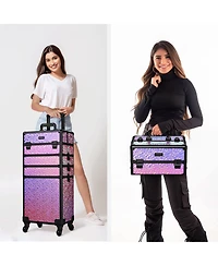 Byootique Mermaid Pink 4in1 Rolling Makeup Train Case Cosmetic Organizer Wheel